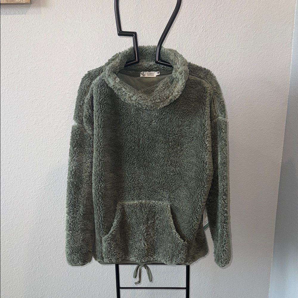 Carve Designs Olive Green Sherpa Cowl Neck Pullover Women’s Size Large